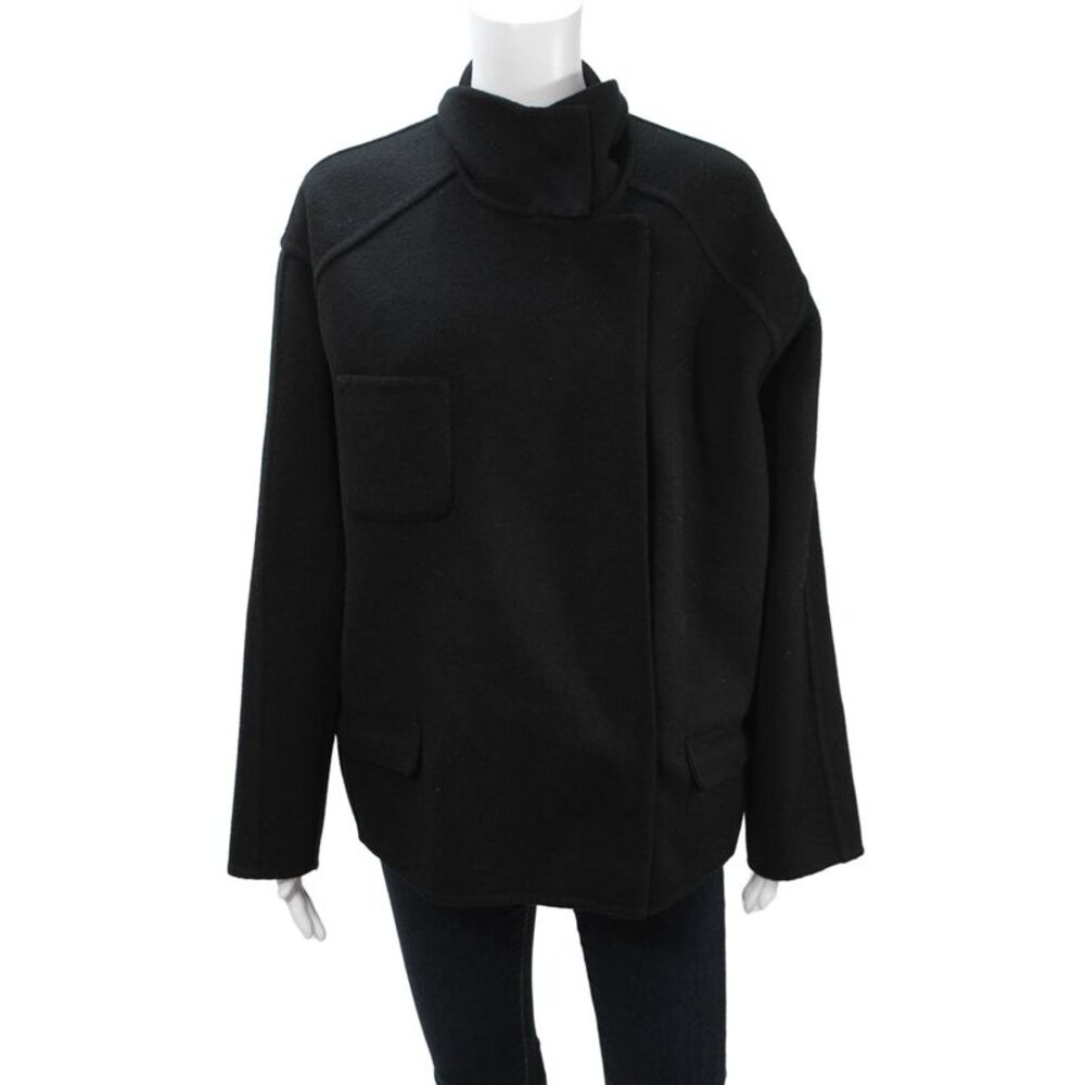 IRO Womens Designer Black Wool High Neck Long Sleeve Coat Size 38